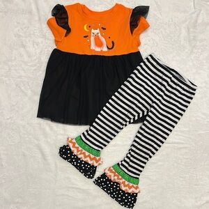 Girls tulle Halloween cat top & stripe ruffle bottom pants size 4t